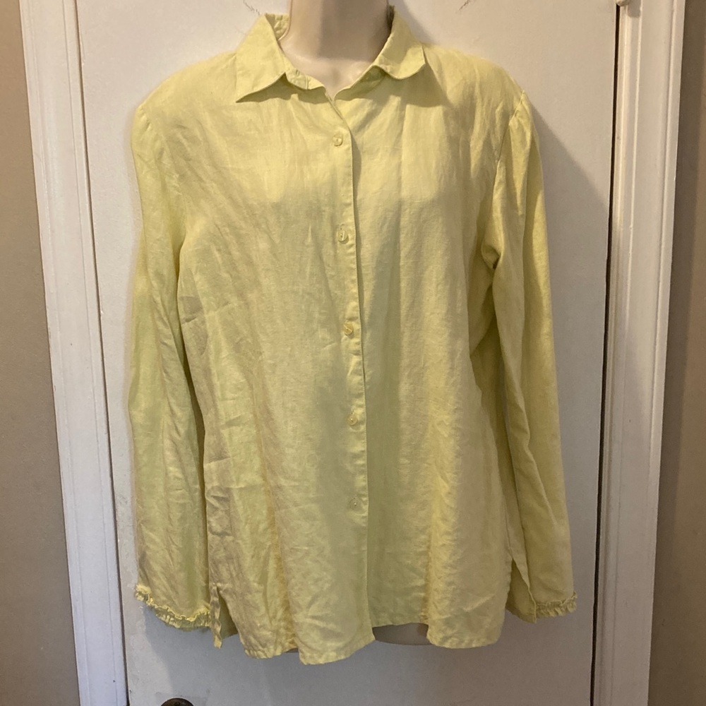 Ishyu large Yellow Button-Up linen Top blouse 25-314-1